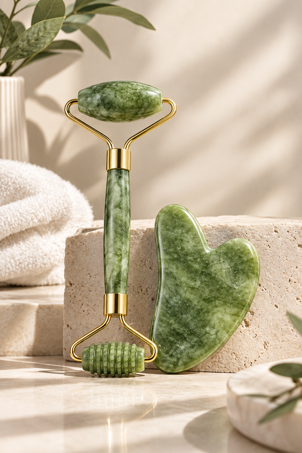 Natural Jade Gua Sha & Facial Roller Set