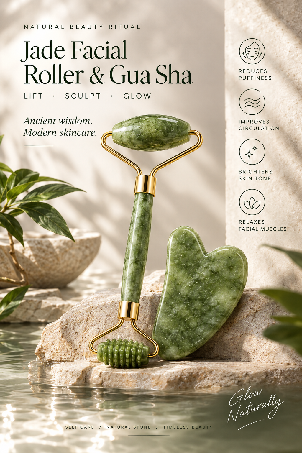 Natural Jade Gua Sha & Facial Roller Set