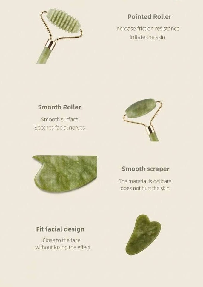 Natural Jade Gua Sha & Facial Roller Set